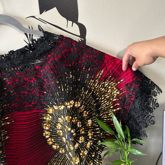 Red and Black Lace Ankara Dress - Picture 3 of 13